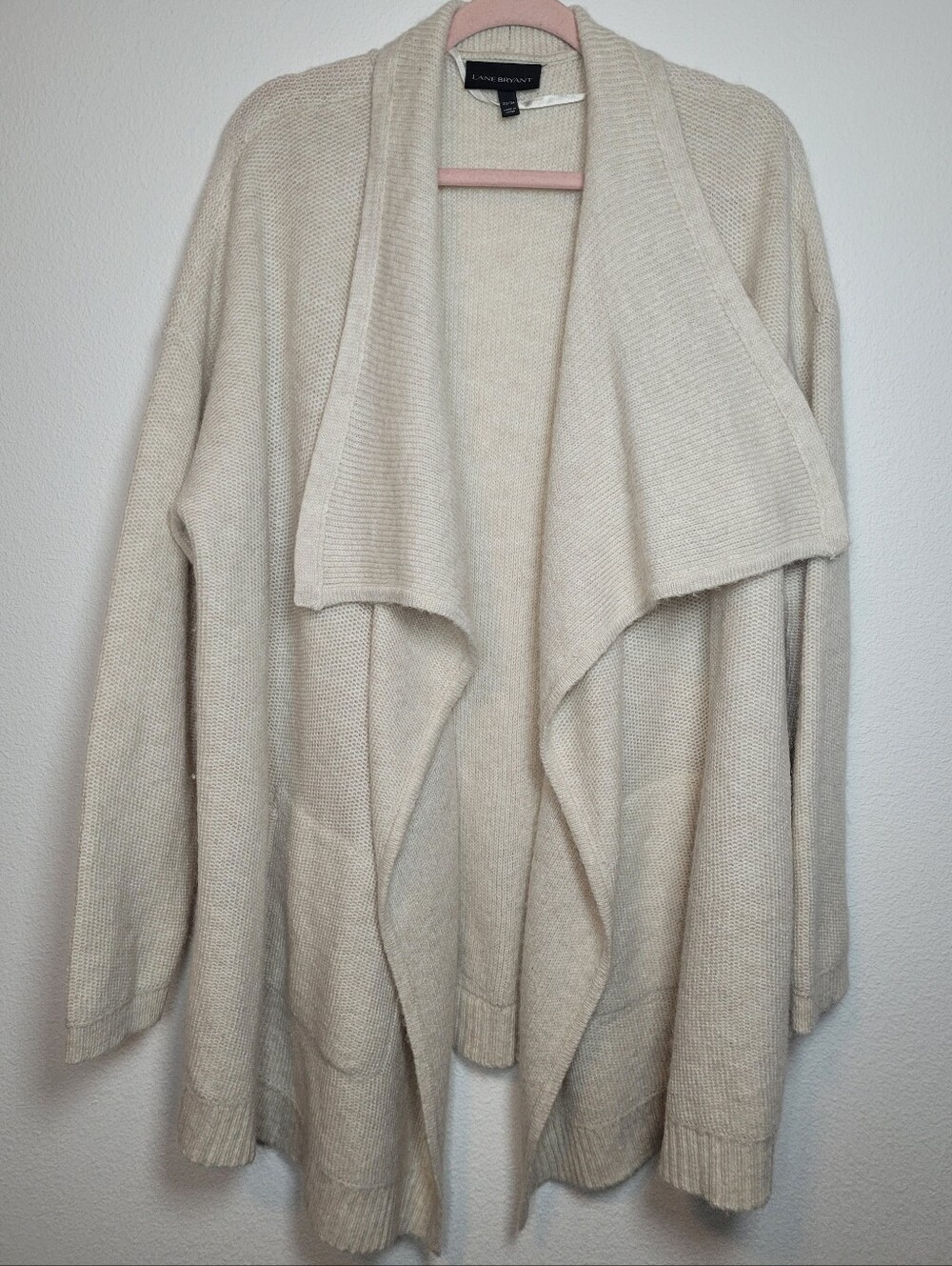 ​​Lane Bryant 22 24 Ivory Cream Wool Blend Open Front Draped Waterfall Cardigan